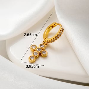 1 Piece Simple Series Classic Cross Copper  Gold Color Material Zircon Women's Dangle Earrings h5 